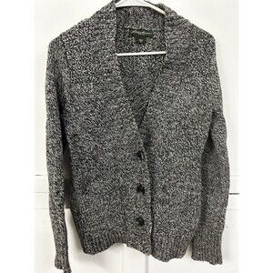 Eddie Bauer Cardigan Sweater Marled Knit Shawl‎ Collar Black White - Women's XS